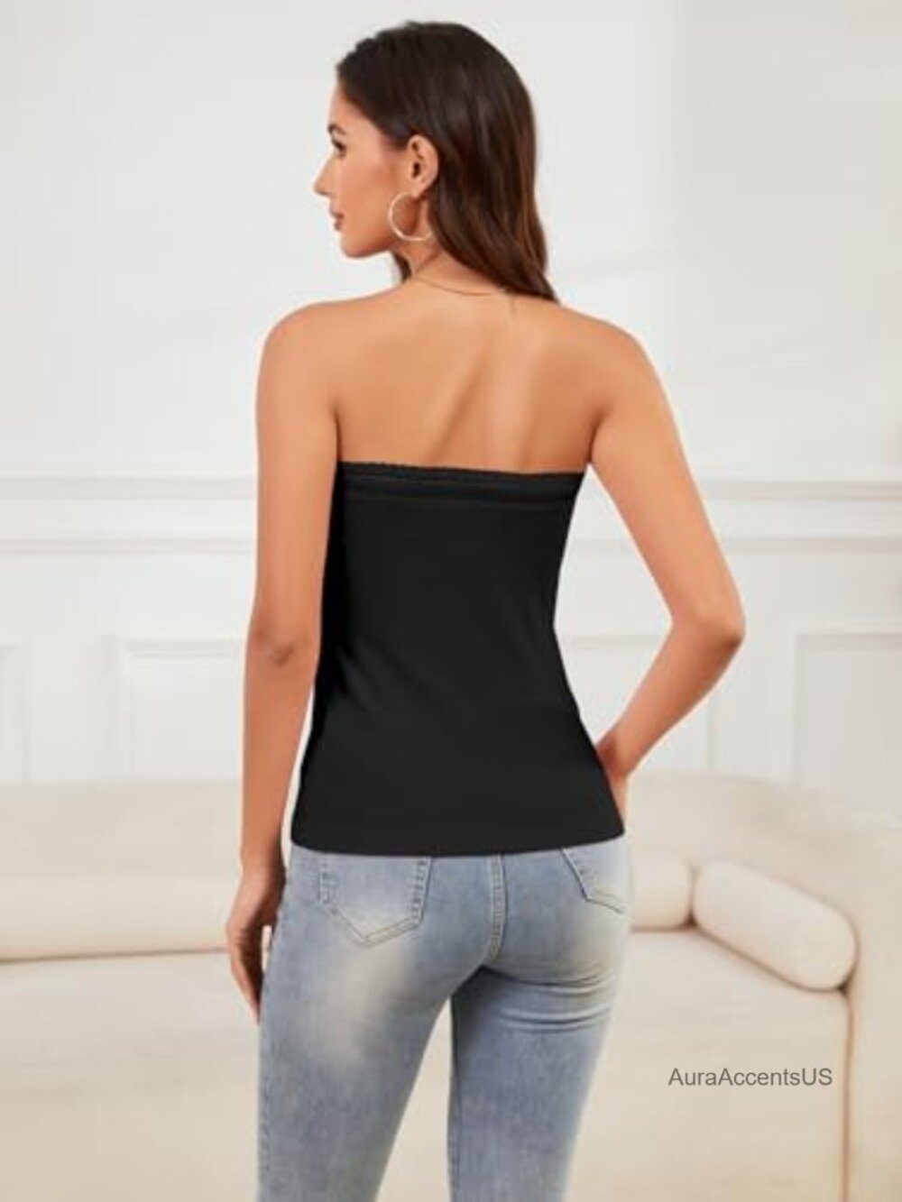 2 Pack Lace Trim Ribbed Tube Tops Women Stretch Bandeau Strapless Undershirt View 4